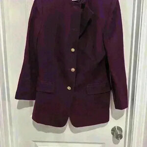 Size 12 Oleg Cassini Women’s blazer Purple Gold Buttons Lined 100% Wool Vintage